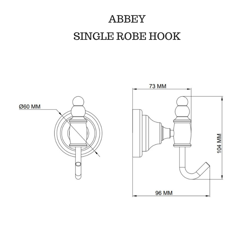 Hamptons Style Classic Robe Hook - ABBEY Chrome