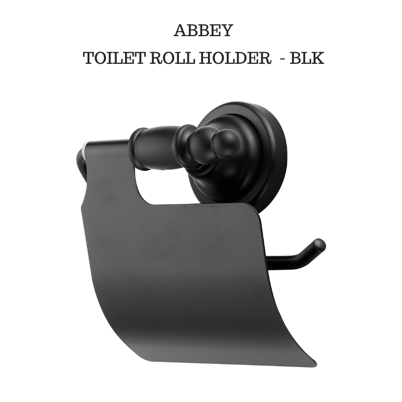 Classic Hamptons Style Toilet Roll Holder with cover plate - ABBEY Matte Black-  SALE