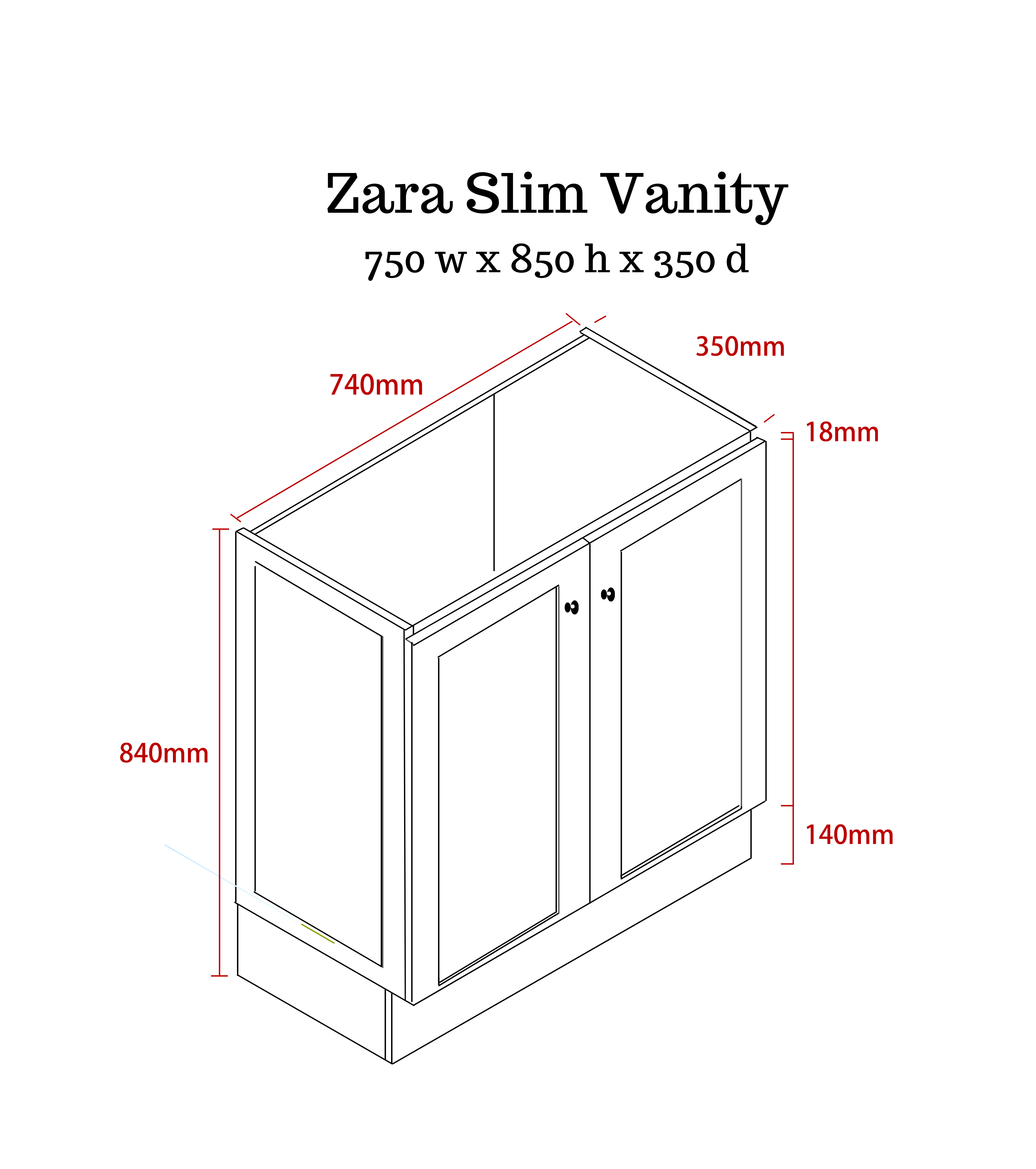 Zara 750mm Hampton Shaker Style Slim Powder room Vanity
