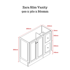 Zara 900mm Hampton Shaker Style Slim Powder room Vanity