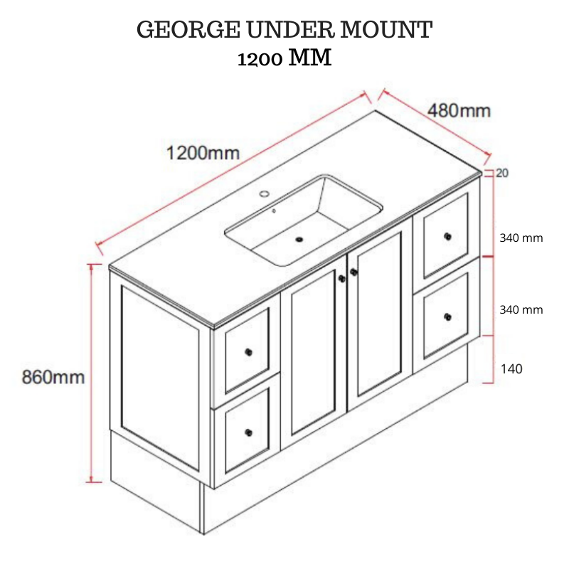 George 1200mm Hampton Shaker Style Freestanding Bathroom Vanity