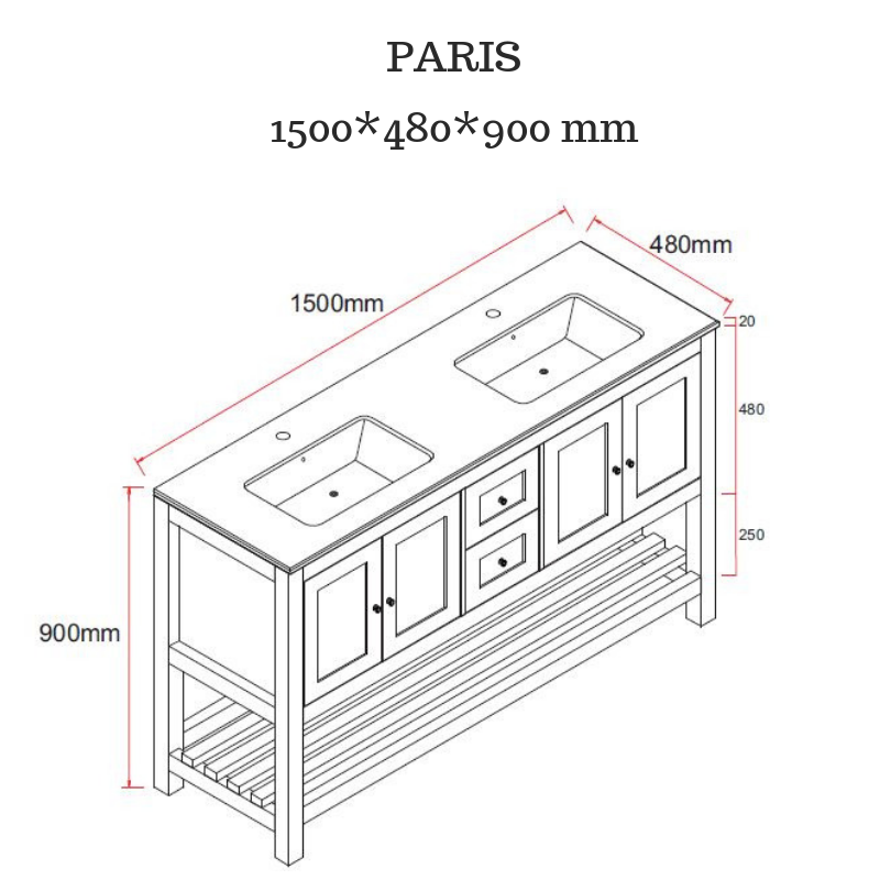 PARIS 1500mm Bathroom Vanity Double Basin