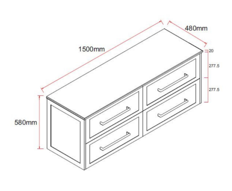 Lily Wall Hung 1500mmHampton Shaker Style Double Basin Bathroom Vanity