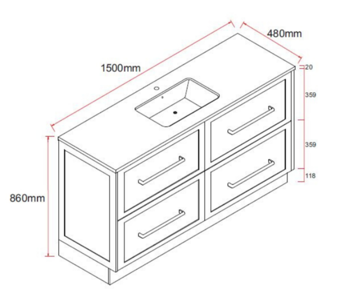 Lily 1500mm Hampton Shaker Style Freestanding Single Basin Bathroom Vanity