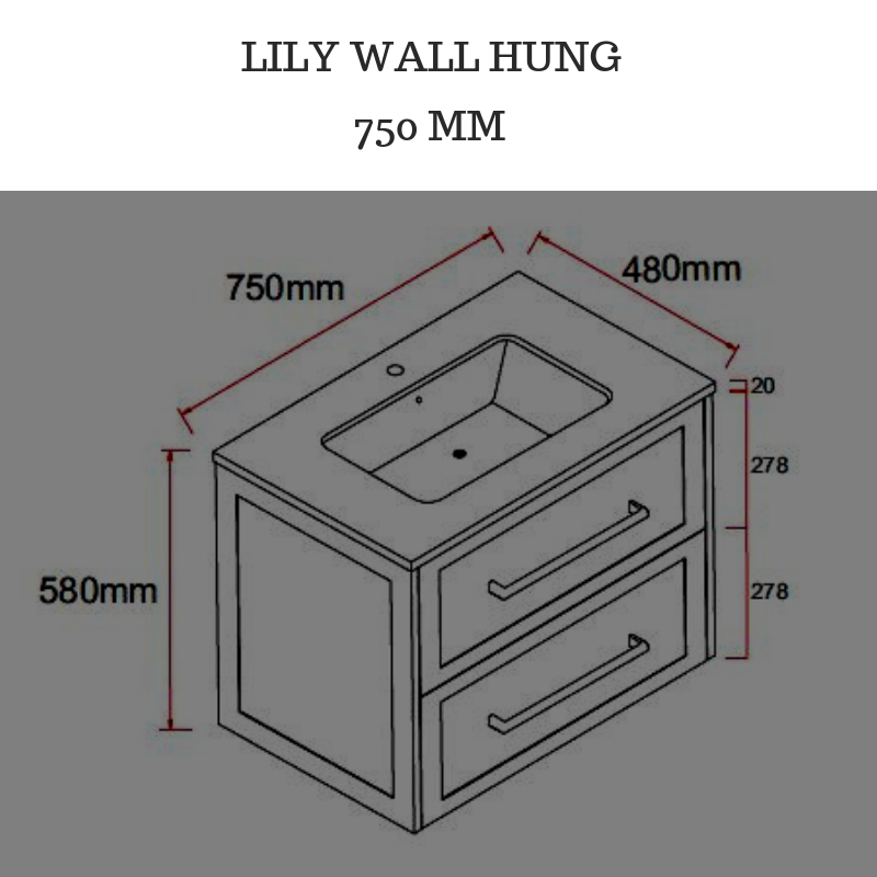 Lily Wall Hung 750mmHampton Shaker Style Bathroom Vanity