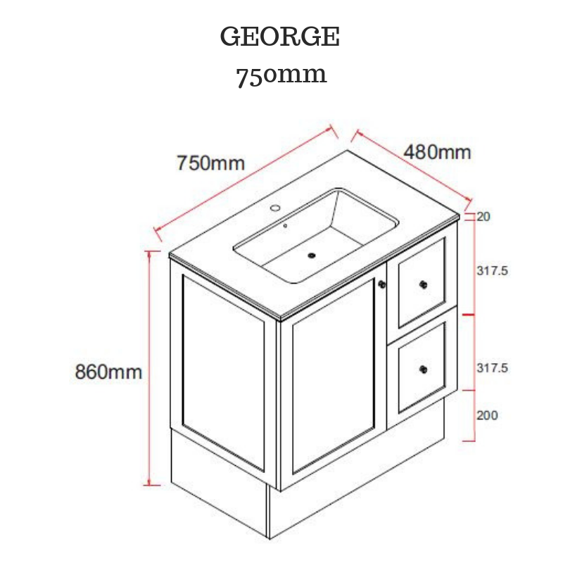 George 750mm Hampton Shaker Style Freestanding Bathroom Vanity