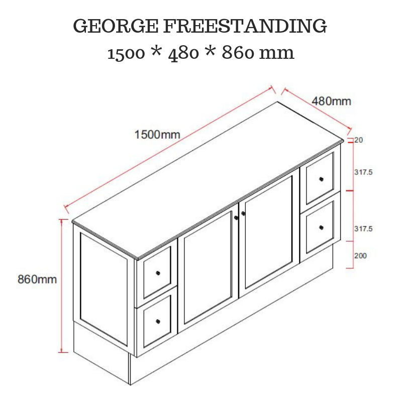 George 1800mm Hampton Shaker Style Freestanding Bathroom Vanity (Single or Double Basin) - Made to order