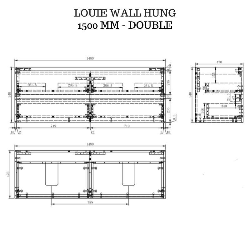LOUIE WALL HUNG 1500mm Bathroom Vanity Double Basin
