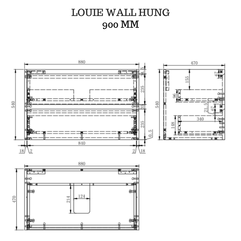 LOUIE WALL HUNG 900mm Bathroom Vanity