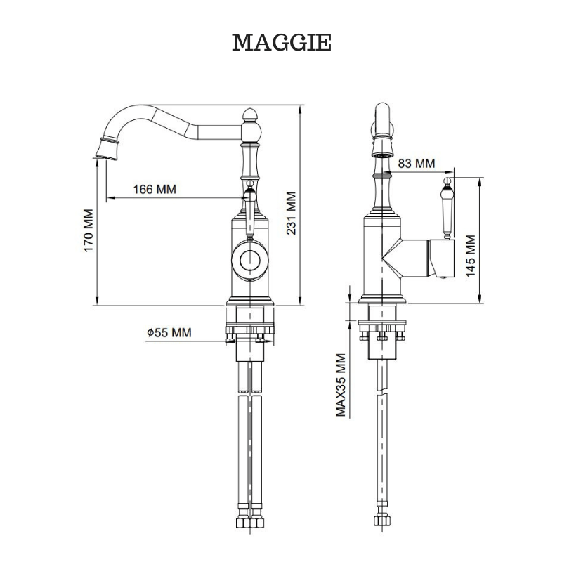 MAGGIE Classic Style Basin Mixer Polished Chrome