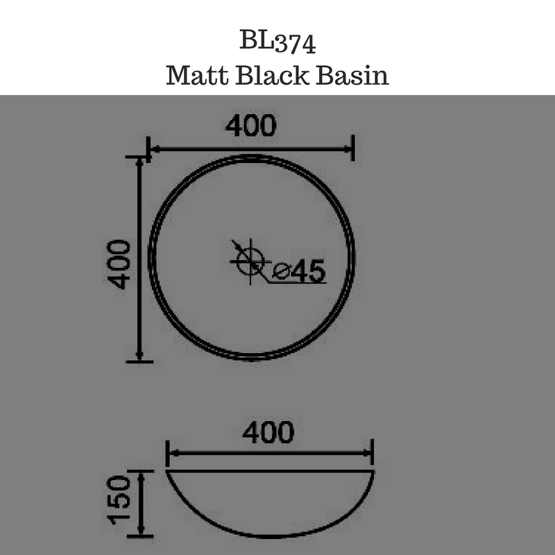 BL374 Round top mount Matte Black basin