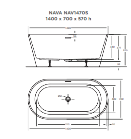 NAVA Freestanding bath-GLOSS WHITE 1400MM