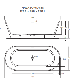 NAVA Freestanding bath-GLOSS WHITE 1700mm