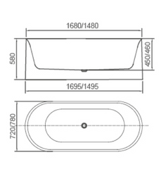 PIAZA-SQUARE fluted OVAL bath-GLOSS WHITE OR MATTE WHITE 1700MM