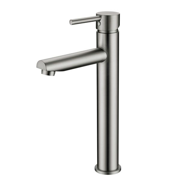 Round Pin Handle Basin Mixer Tall Brushed Nickel - WT 6651HBN