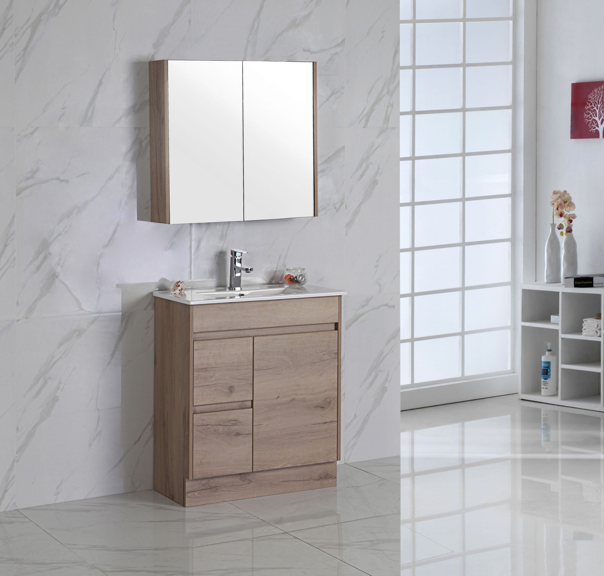 YORK 600 Freestanding Timber Look Powder Room Slim Vanity