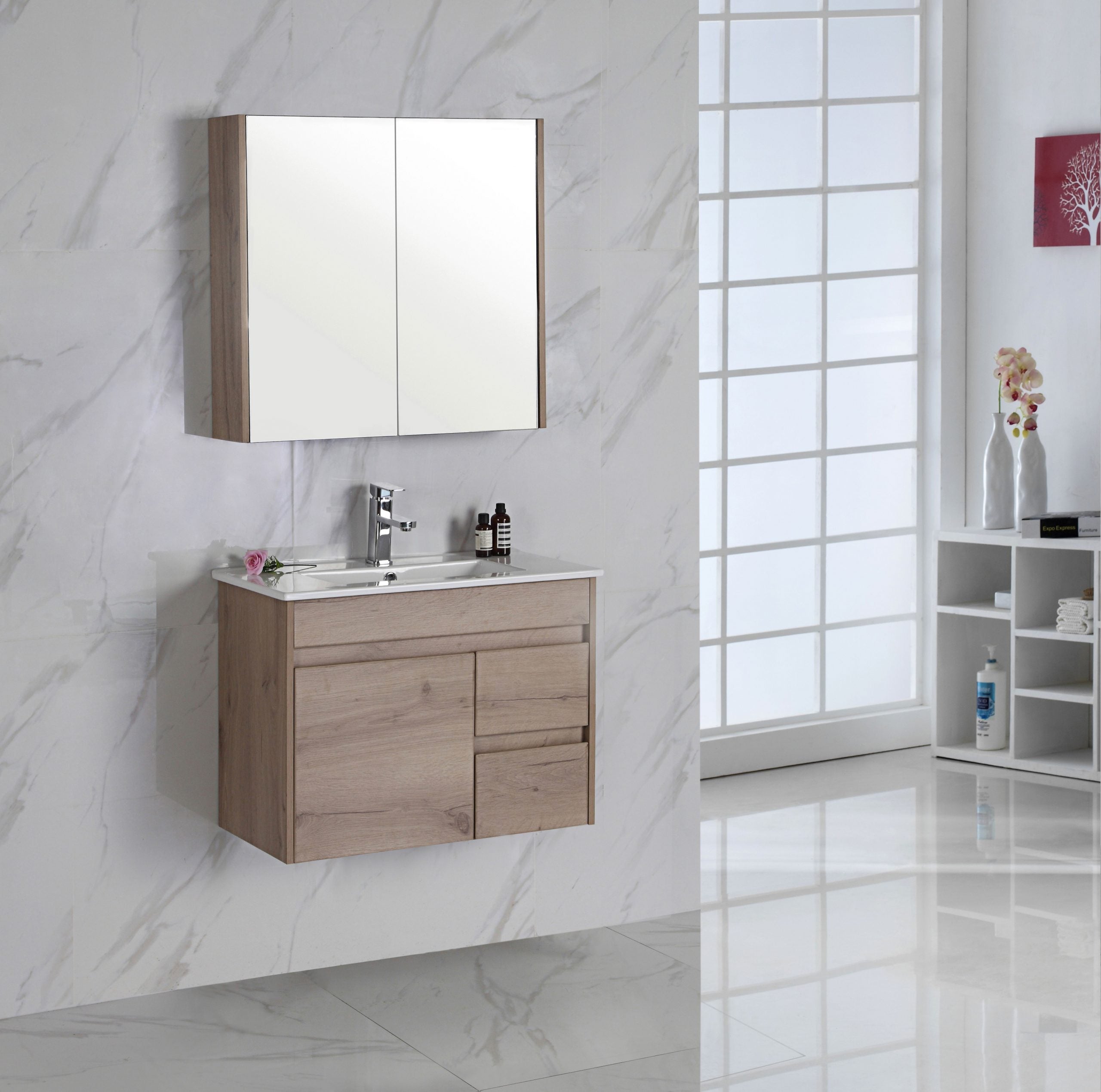 YORK 750 Wall Hung Timber Look Powder Room Slim Vanity