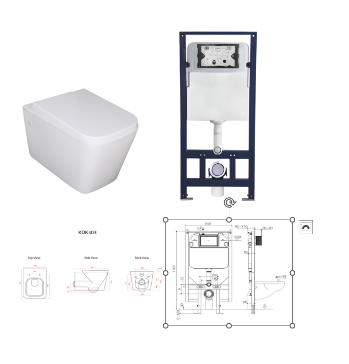 R & T Package including Cistern and QUBIST wall Hung Toilet SUITE- Gloss White