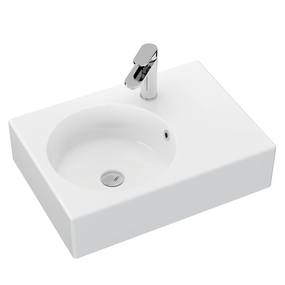 Reba Left Bowl Wall Basin, 1 Tap Hole