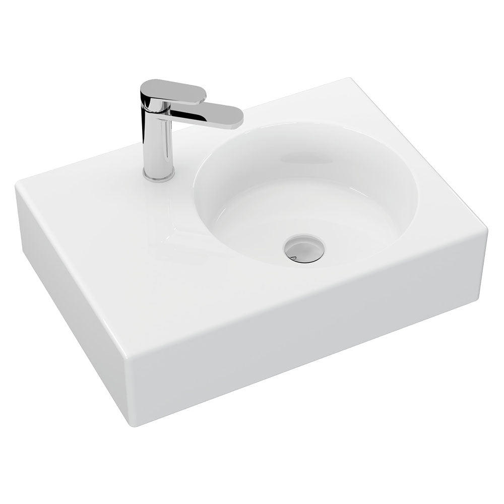 Reba Right Bowl Wall Basin, 1 Tap Hole