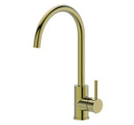 Goose neck basin mixer with pin handle Brushed Brass - WT6096BB