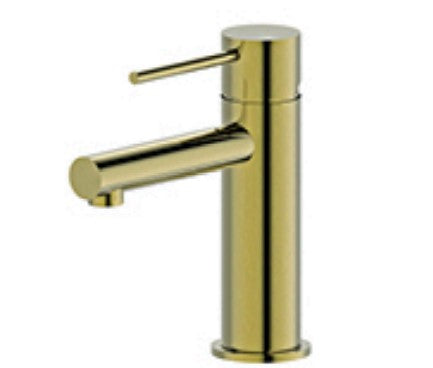 Round Pin Handle Basin Mixer Short Brushed Brass - WT 6651BB