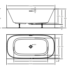 STUDIO SQUARE FREESTANDIND Back to Wall Bath 1500mm White Acrylic