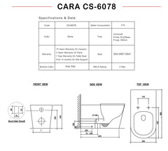 Cara Care Wall faced Rimless Toilet Pan