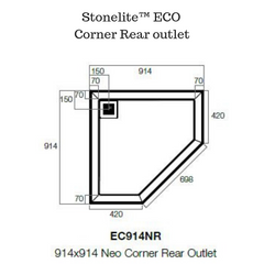 Leak proof Corner Shower Base - Stonelite ECO  (Rear Outlet)