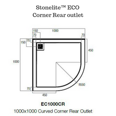 Leak proof Corner Shower Base - Stonelite ECO  (Rear Outlet)