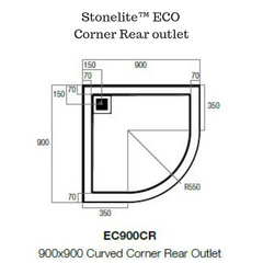 Leak proof Corner Shower Base - Stonelite ECO  (Rear Outlet)