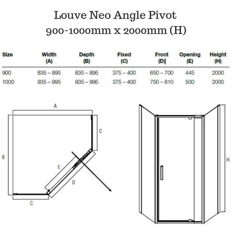 Corner Shower Screen - Louve Neo Angle Pivot