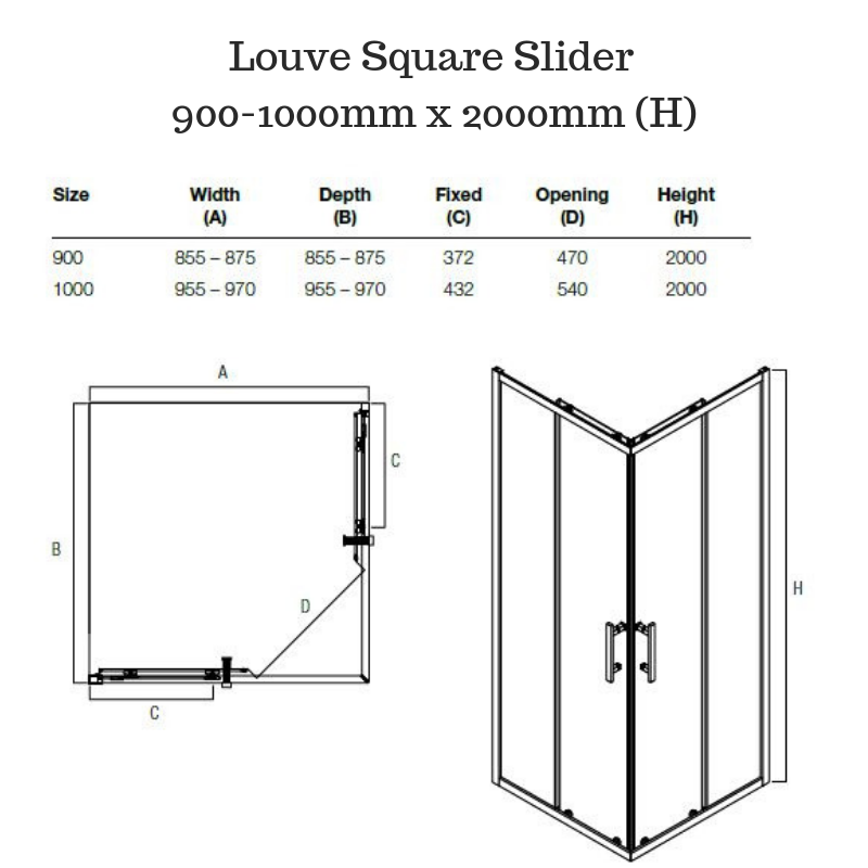 Corner Entry Shower Screen with Sliding doors - Louve Square Slider