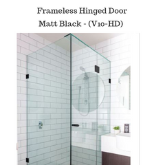 10mm Frameless Shower Screen with Hinged door - MATT BLACK Fittings