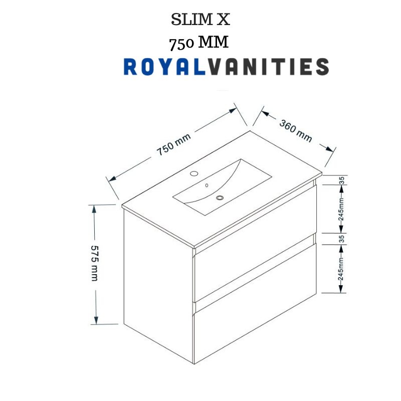 Slim X 750mm Narrow Bathroom Vanity Wall Hung