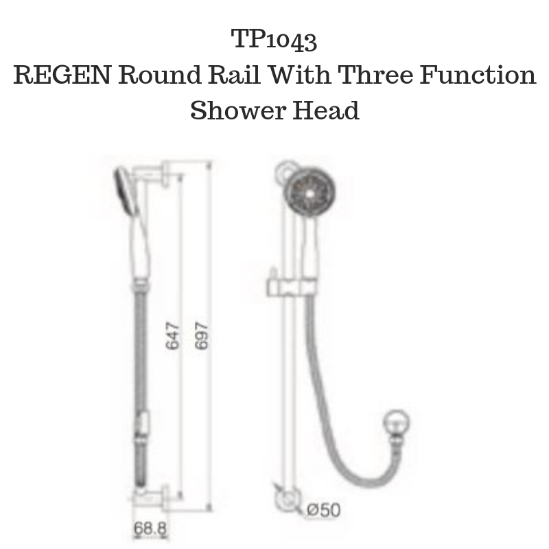 Round hand shower with rail polished chrome - TP1043