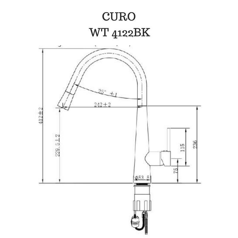 Goose neck Pull out Kitchen mixer Brushed Brass - WT4122BB