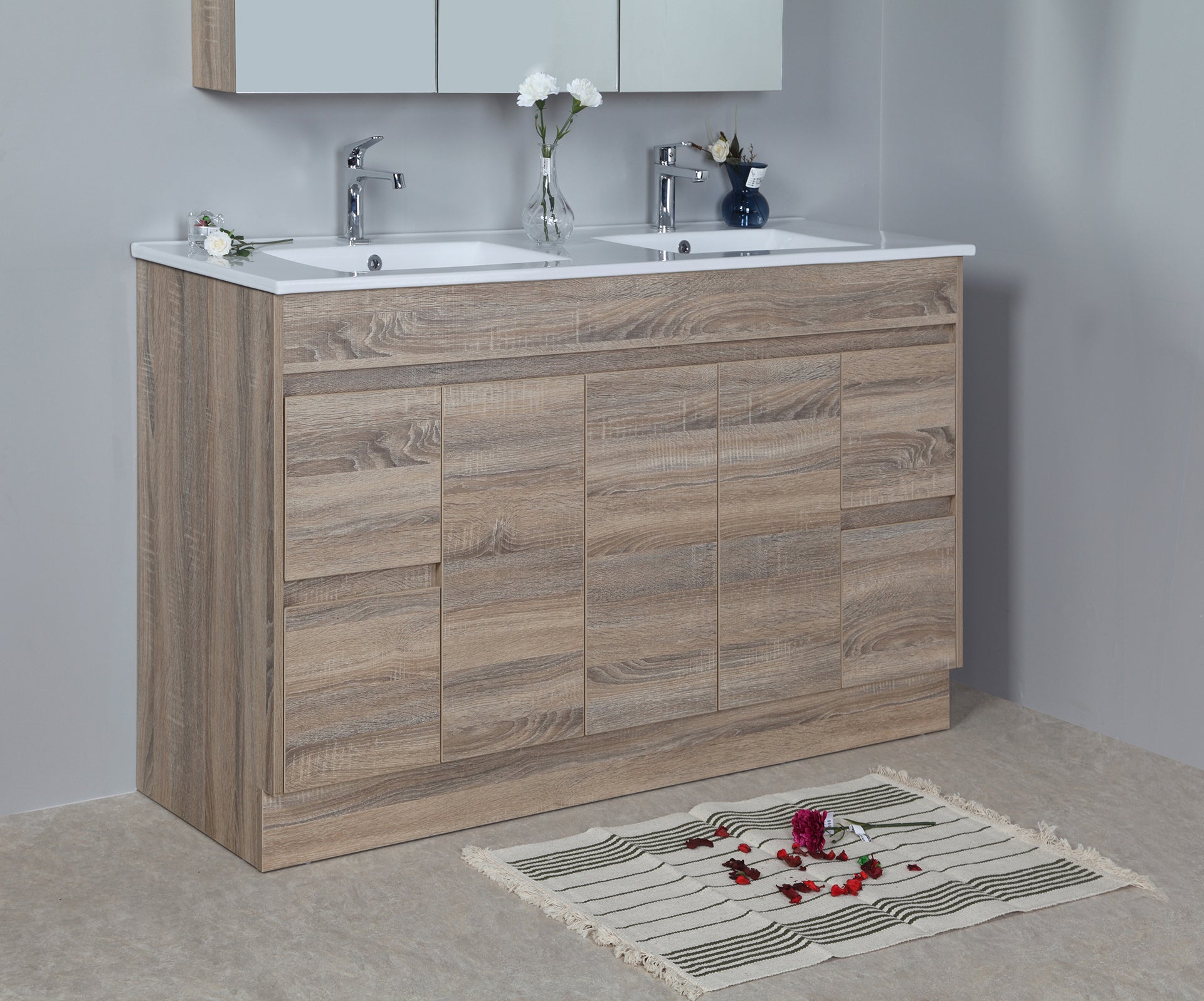 Grace 1500mm Freestanding Timber look Bathroom Vanity (Single Or Double basin)