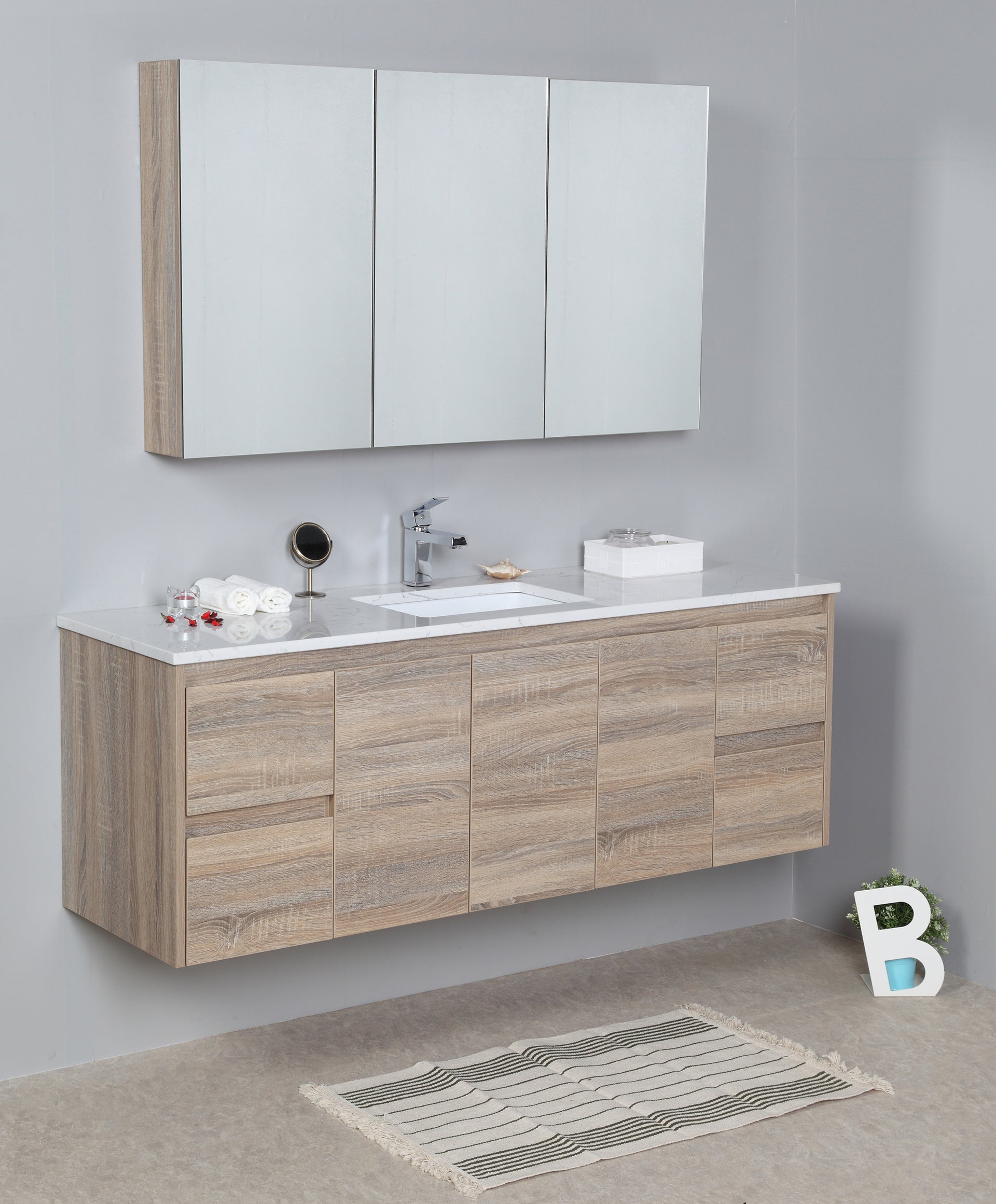 Grace 1500mm Wall Hung Timber look Bathroom Vanity - Single Or Double basin