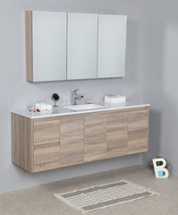 Grace 1500mm Wall Hung Timber look Bathroom Vanity - Single Or Double basin