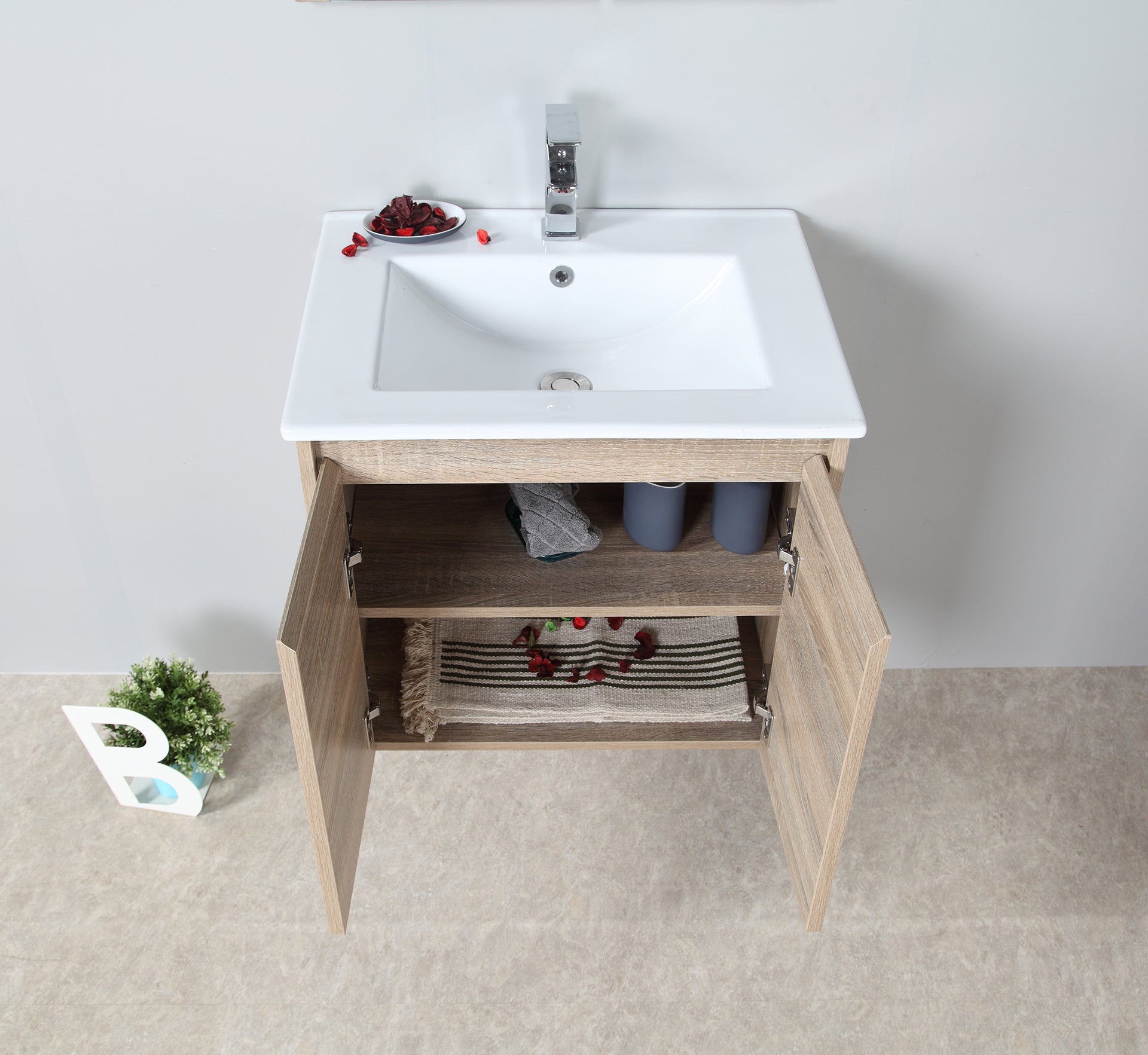 Grace 600mm Wall Hung Timber look Bathroom Vanity