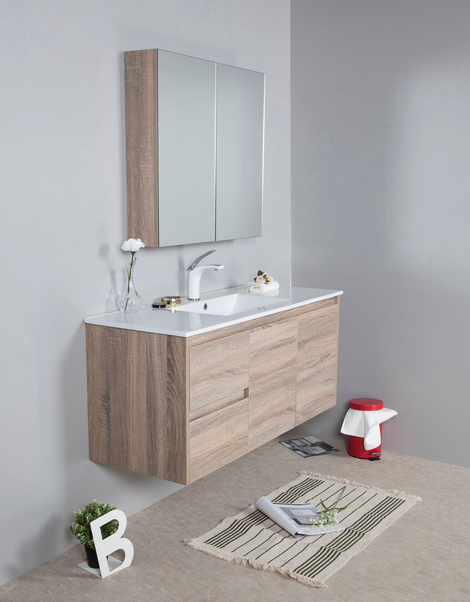 Grace 1200mm Wall Hung Timber look Bathroom Vanity