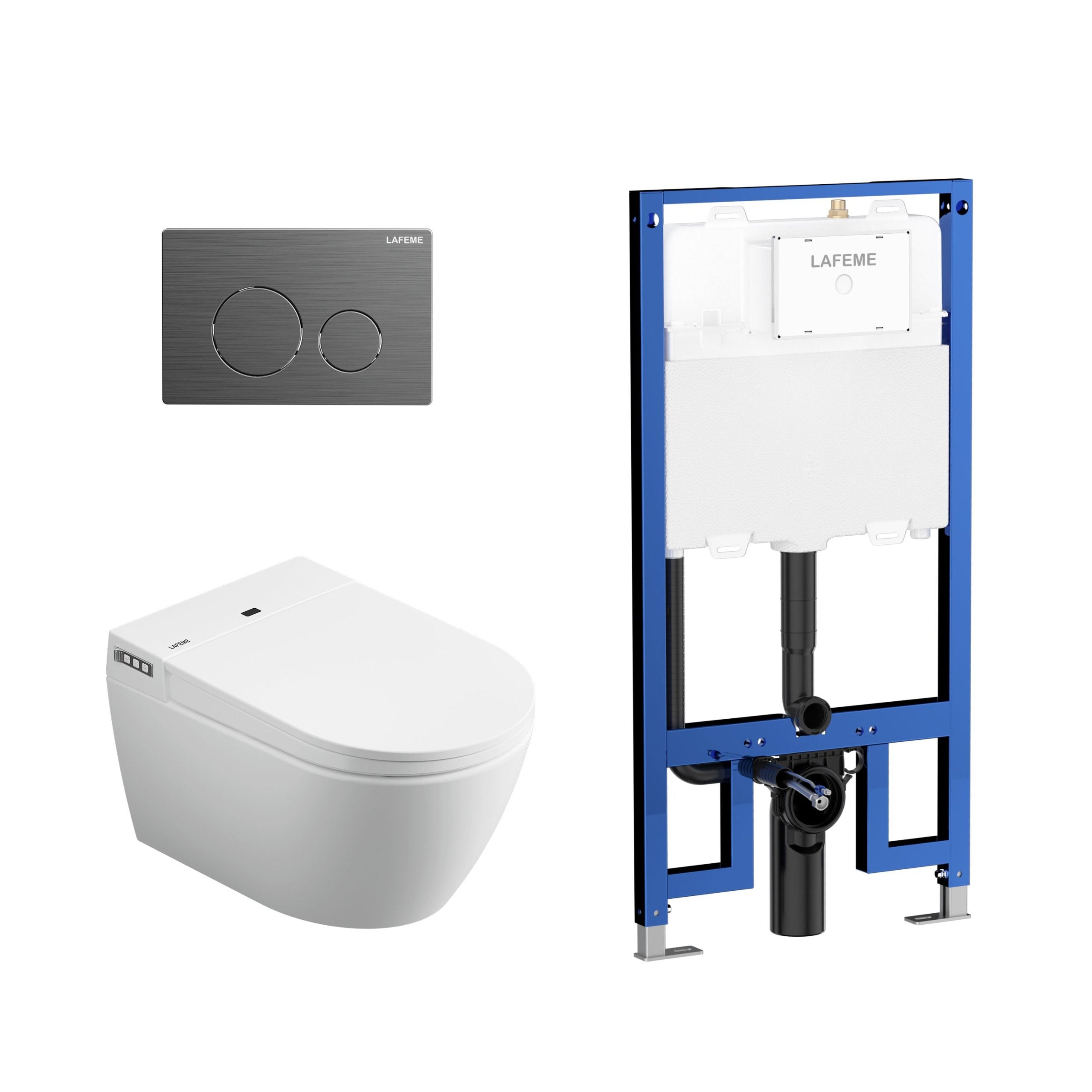LAFEME Sesto Wall Hung Rimless Smart Toilet with flush plate