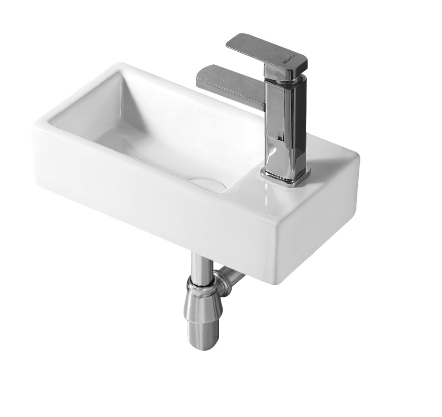 WB 4020W MINI wall hung ceramic basin. Both left and right hand tap hole available (with bracket)