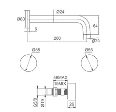 Vivo Bath/Basin Wall Assembly set with Hot and Cold Taps Brushed Nickel