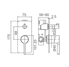 Kenzo Shower and Bath mixer with Diverter Polished Chrome WT6509