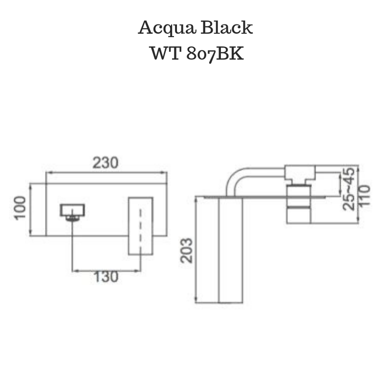 Square Wall Bath/ Basin Mixer Set Matte Black - WT 807BK