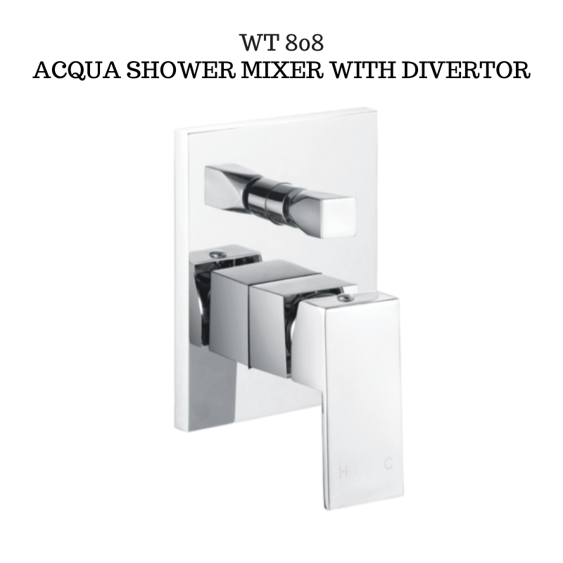 Square Shower Mixer With Diverter Polished Chrome - WT 808