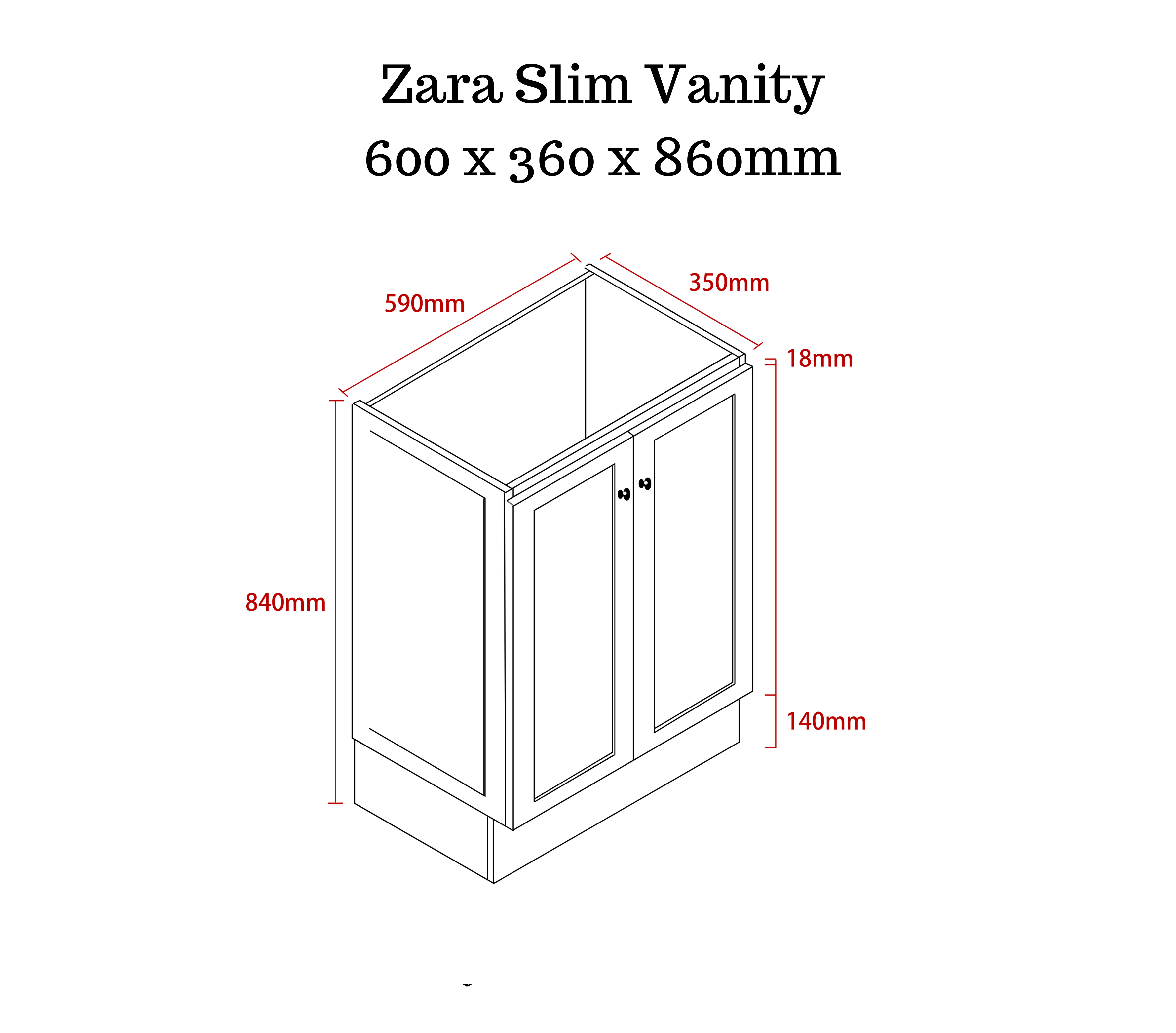 Zara 600mm Hampton Shaker Style Slim Powder room Vanity