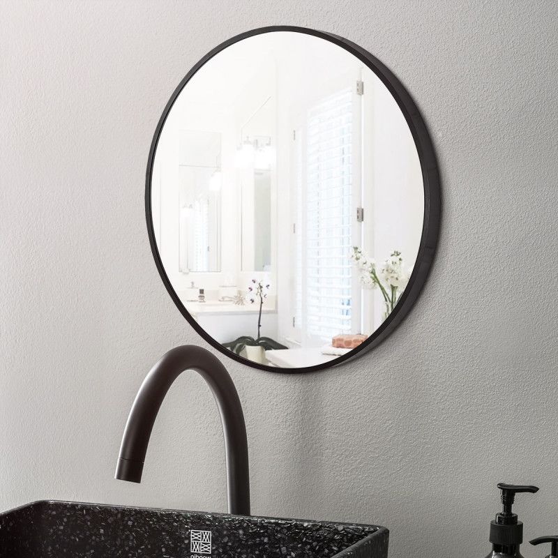 900*900*40mm Black Aluminum Framed Round Bathroom Wall Mirror with Brackets